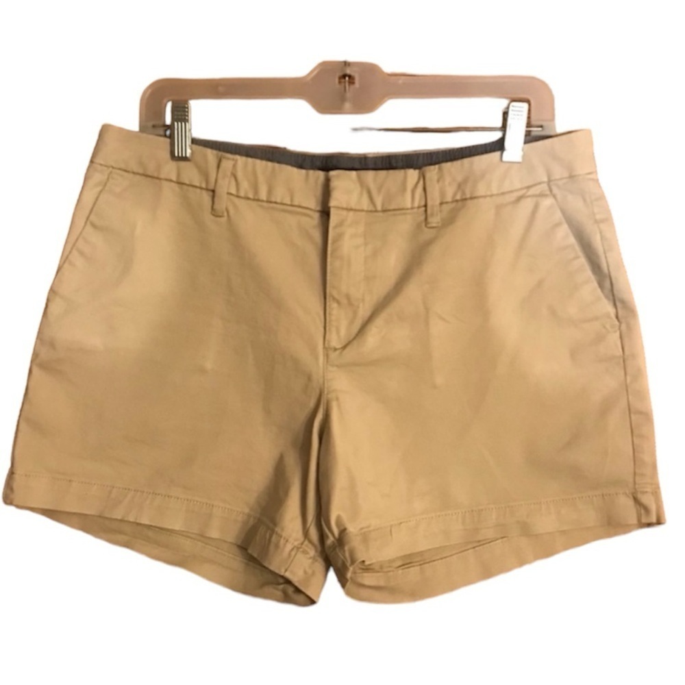Tommy Hilfiger Khaki Chino Shorts Tailored Flat Front Sz 12 Neutral Beige Preppy